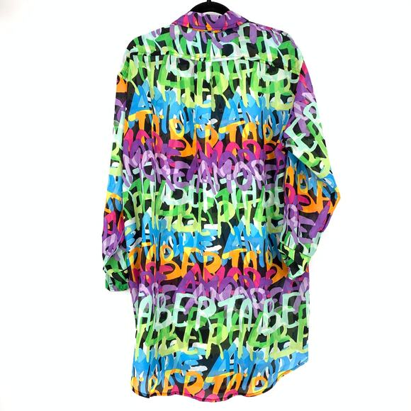 Live 4 Truth Button Front Tunic Womens M Multicolor Graffiti Print Long Sleeve - Picture 2 of 8